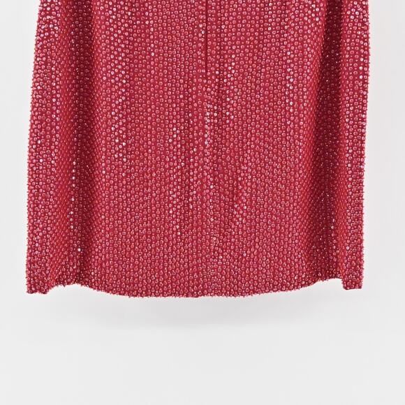 Vtg Y2k CACHE Skirt Size‎ 4 Silk Red Beaded Sequin Embellished Mini Siren Glam - Picture 7 of 11